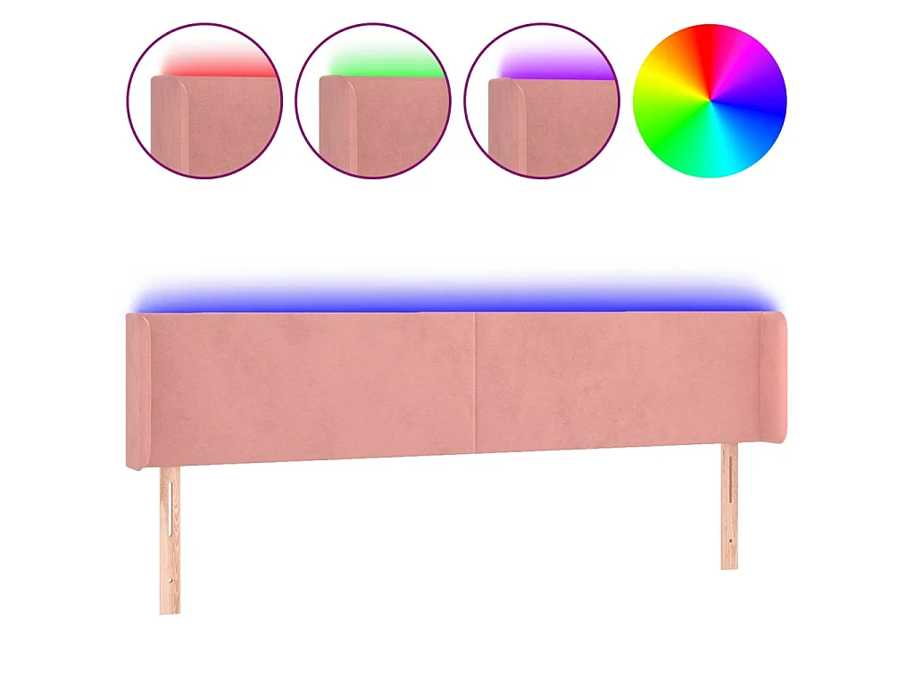 Tête de lit à LED Rose 203x16x78/88 cm Velours POI58108 BonneVie Meuble