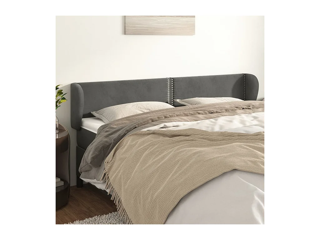 Testiera | Testata del letto ad Orecchio Grigio Scuro 183x23x78/88 cm in Velluto