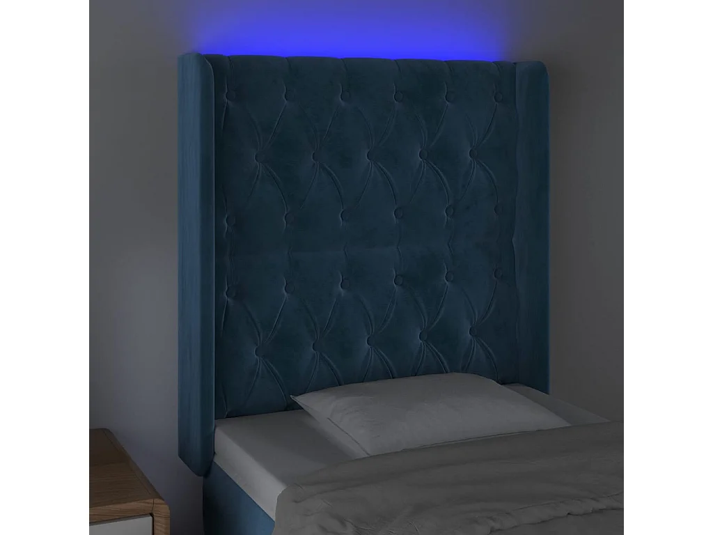 Tête de lit à LED Bleu foncé 83x16x118/128 cm Velours POI93216 BonneVie Meuble