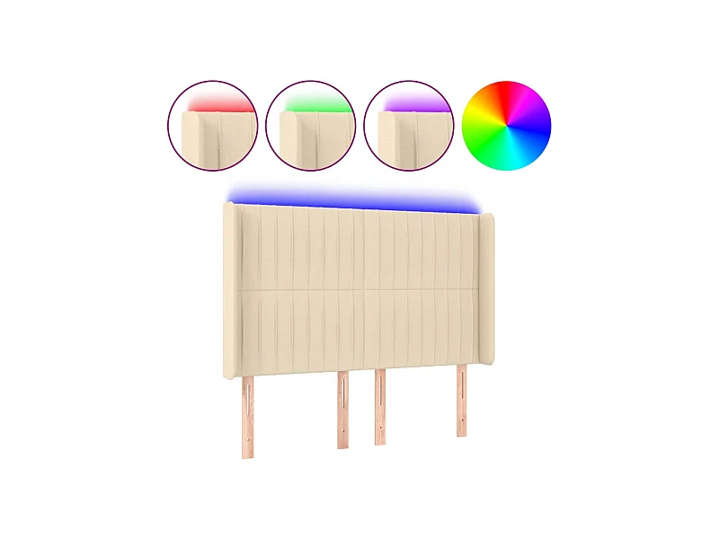 LED Kopfteil,Bettkopfteil Creme 147x16x118/128 cm Stoff -gkd387758