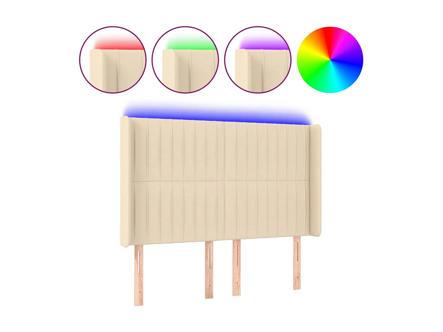 Hoofdbord LED 147x16x118/128 cm stof crèmekleurig NL263687