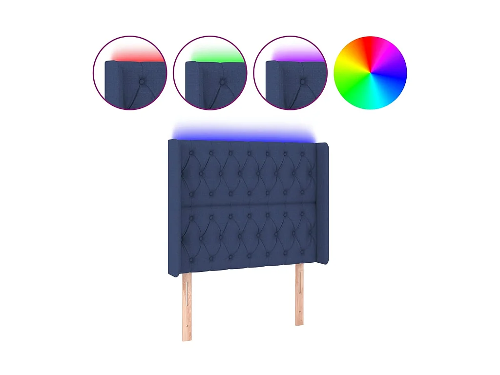 Tête de lit à LED Bleu 103x16x118/128 cm Tissu POI63259 BonneVie Meuble