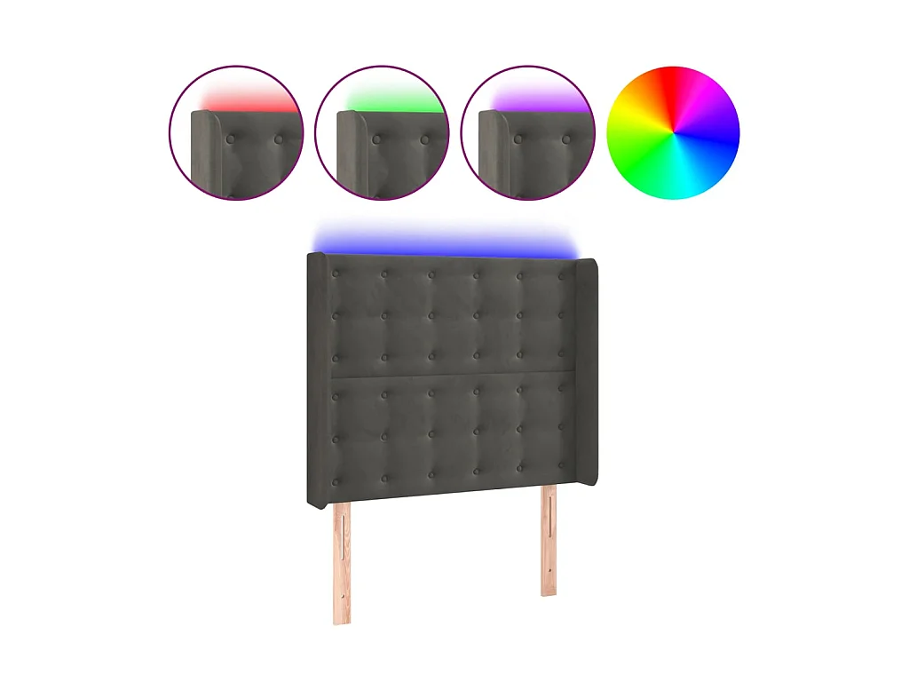Tête de lit à LED Gris foncé 93x16x118/128 cm Velours POI70772 BonneVie Meuble