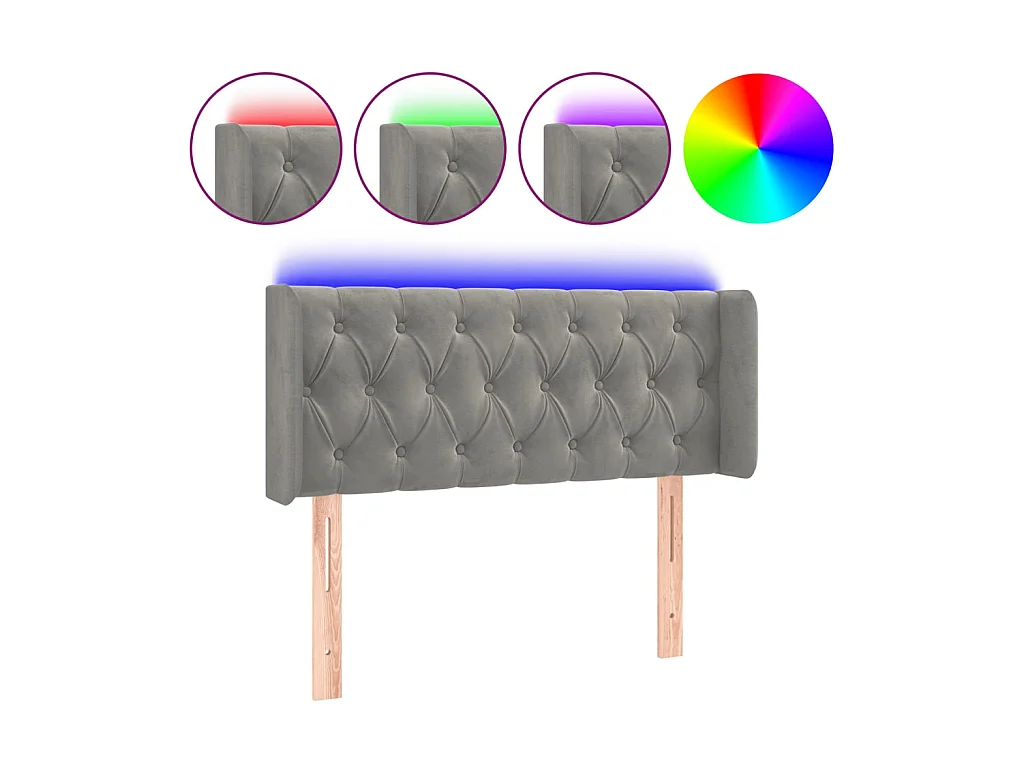 Cabeceira cama c/ luzes LED veludo 103x16x78/88 cm cinza-claro PT875938