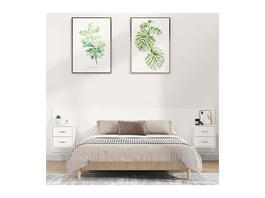 Kopfteil,Bettkopfteil mit Nachttischen Weiß Holzwerkstoff -gkd198223