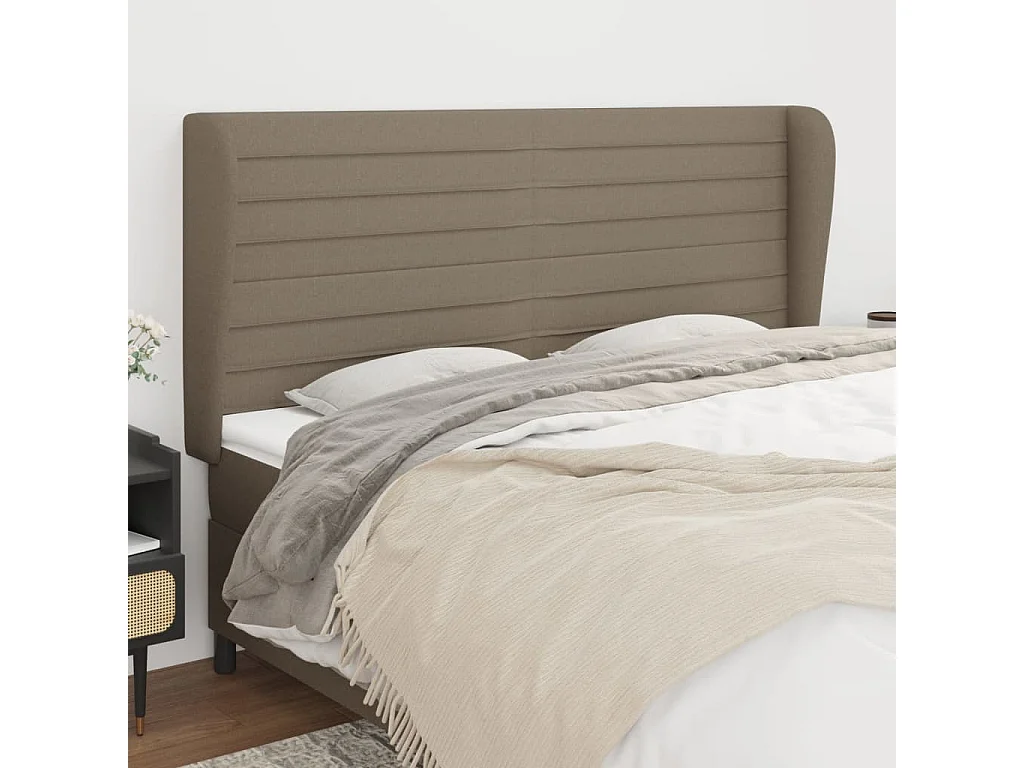 Tête de lit avec oreilles Taupe 203x23x118/128 cm Tissu POI50354 BonneVie Meuble