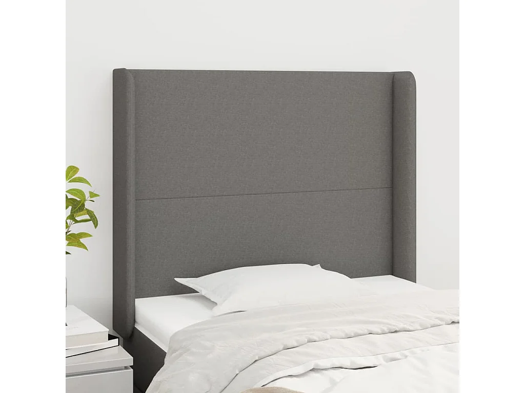 Tête de lit avec oreilles Gris foncé 103x16x118/128 cm Tissu POI94673 BonneVie Meuble