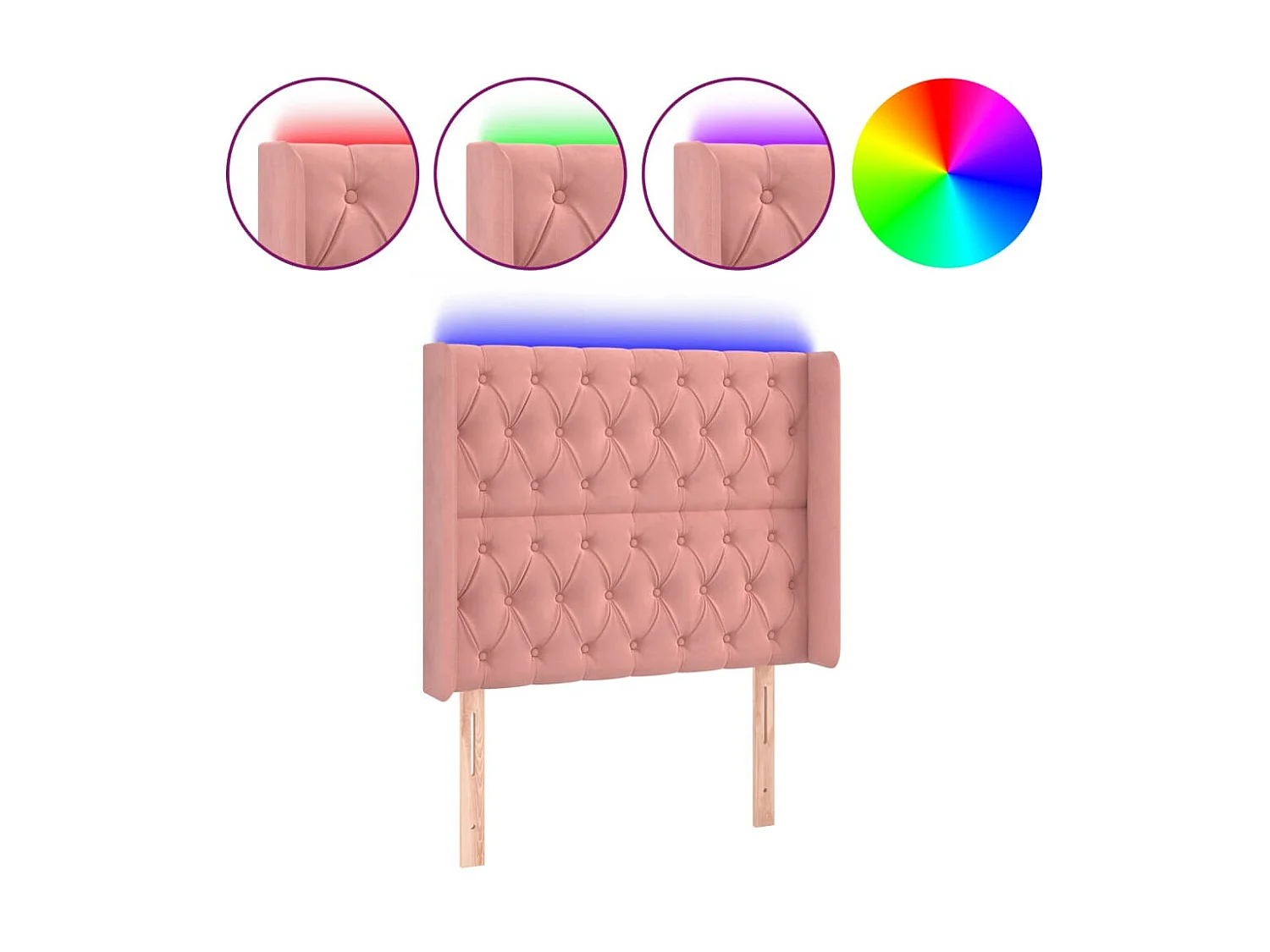 Hoofdbord LED 93x16x118/128 cm fluweel roze NL603671