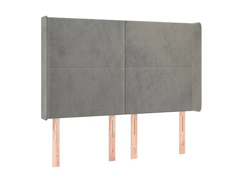 Cabecero con orejas de terciopelo gris claro 147x16x118/128 cm ES55171