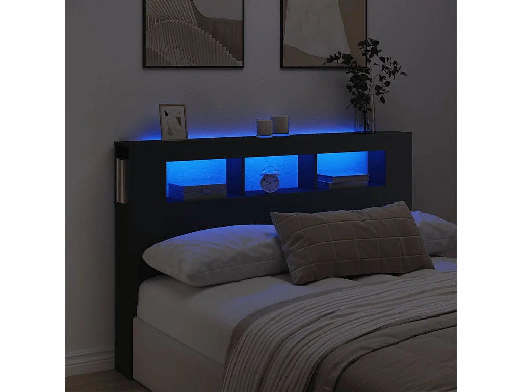 Testiera | Testata del letto LED Nera 160x18,5x103,5 cm Legno Multistrato