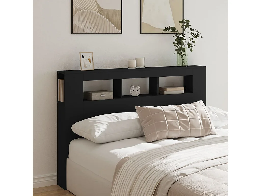 Testiera | Testata del letto LED Nera 160x18,5x103,5 cm Legno Multistrato