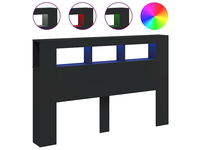 Cabeceira cama c/ LEDs 160x18,5x103,5 cm deriv. madeira preto PT447730