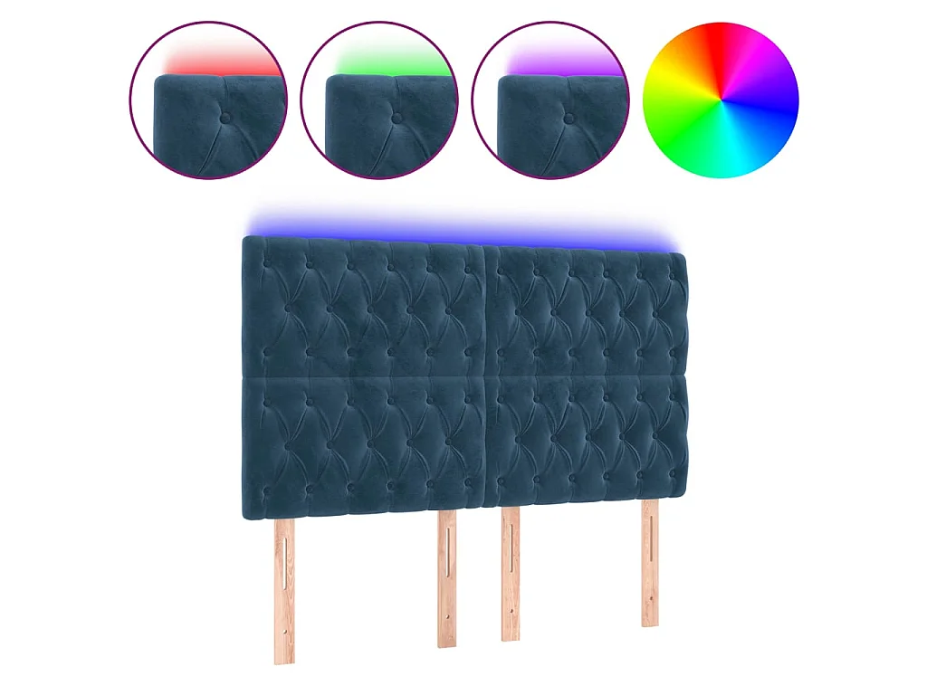 Testiera | Testata del letto a LED Blu Scuro 160x7x118/128 cm in Velluto