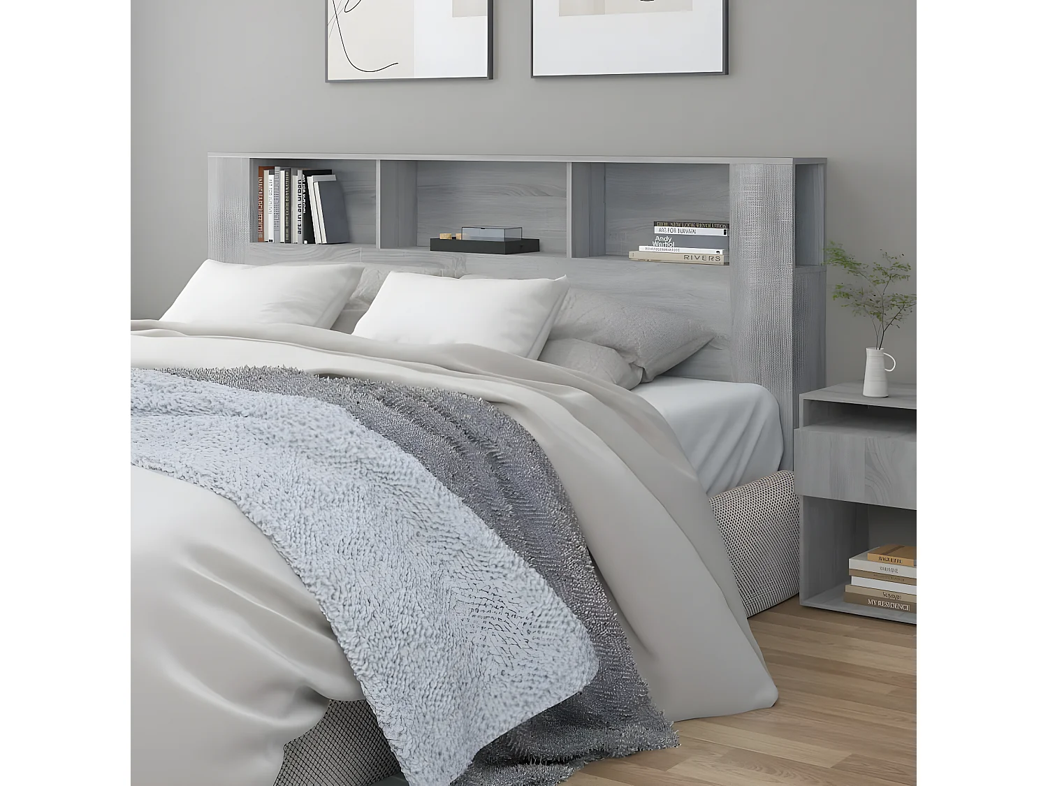 Armoire de tête de lit Sonoma gris 200x18,5x104,5 cm POI92073 BonneVie Meuble