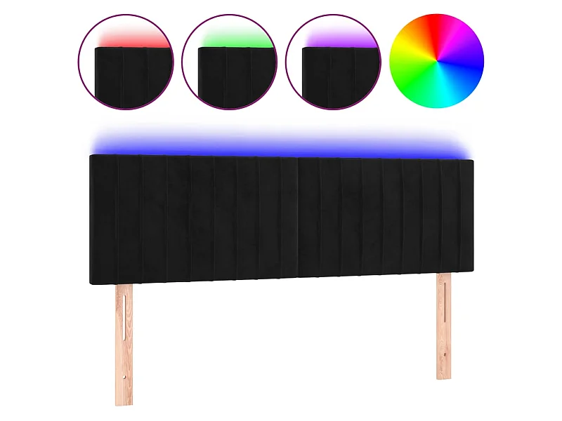 Tête de lit à LED Noir 144x5x78/88 cm Velours POI15276 BonneVie Meuble
