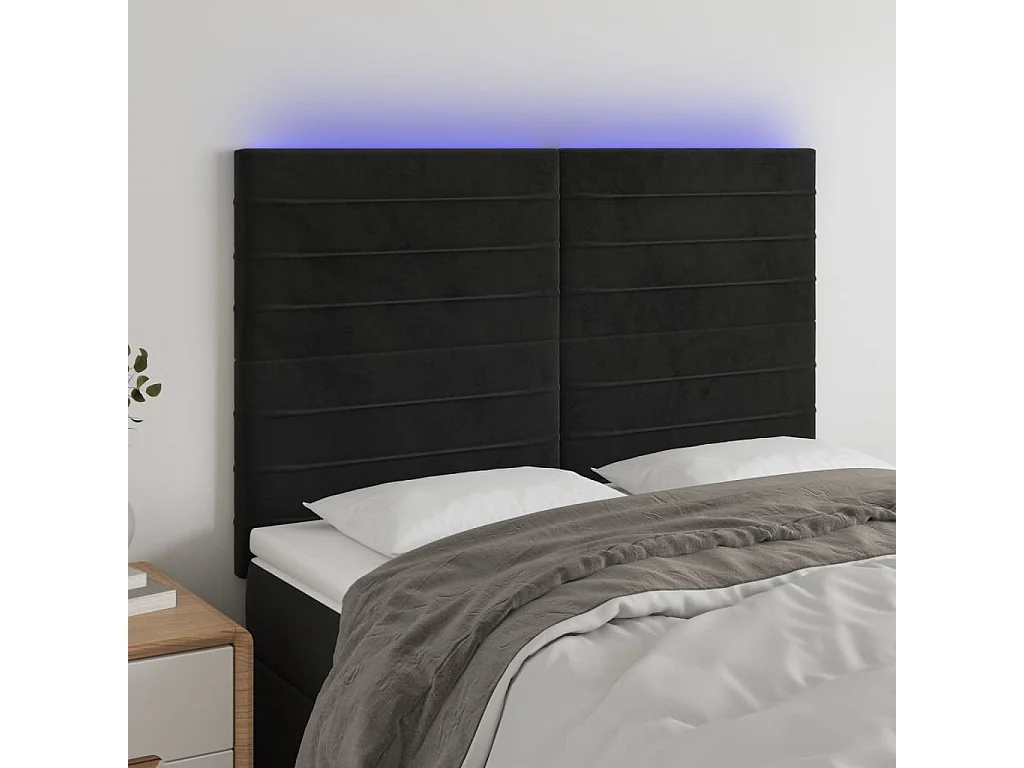 Tête de lit à LED Noir 144x5x118/128 cm Velours POI36261 BonneVie Meuble