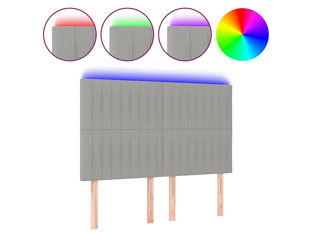 Tête de lit à LED Gris clair 144x5x118/128 cm Tissu POI22533 BonneVie Meuble