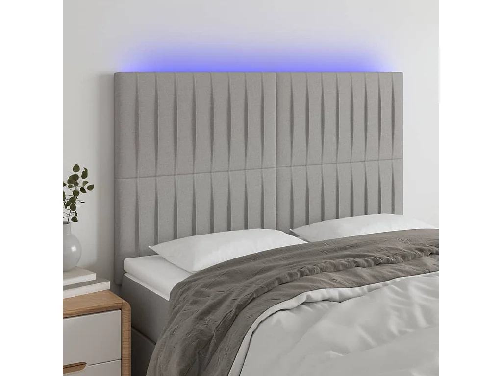 Tête de lit à LED Gris clair 144x5x118/128 cm Tissu POI22533 BonneVie Meuble