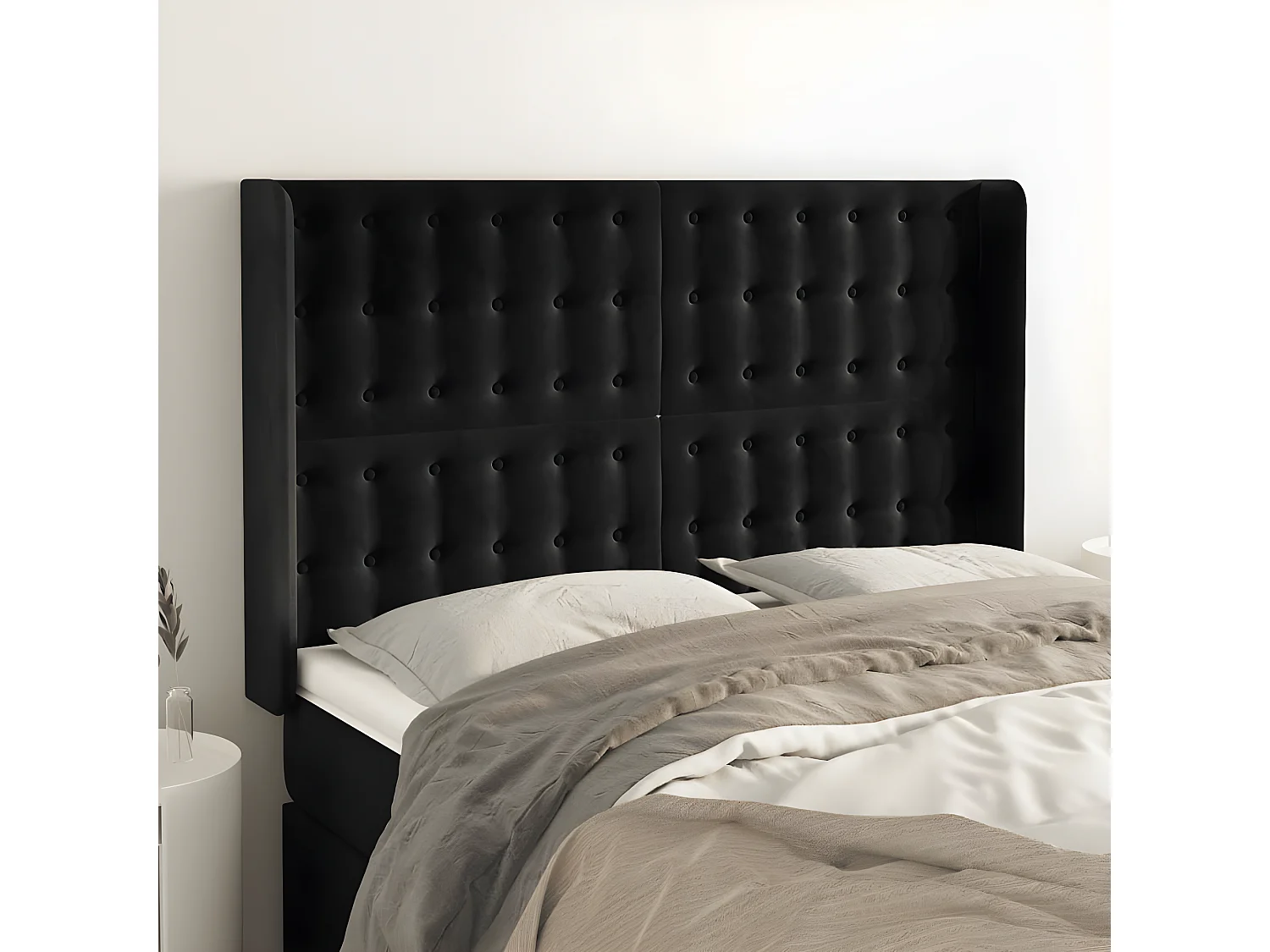 Kopfteil,Bettkopfteil mit Ohren Schwarz 147x16x118/128 cm Samt -gkd489204