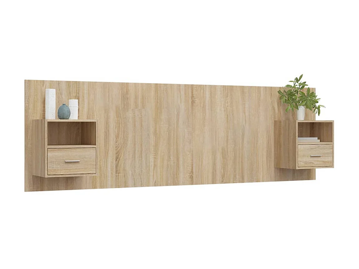 Cabecero de cama con mesitas madera contrachapada roble Sonoma ES53597