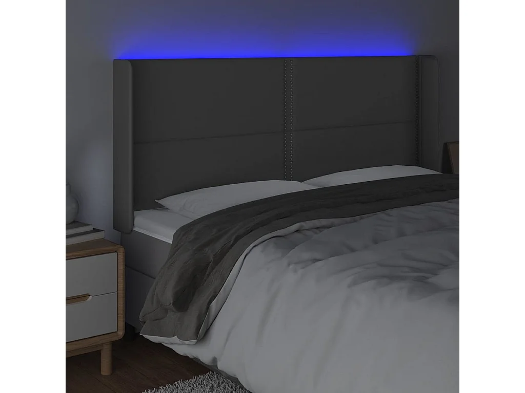 Cabeceira cama c/ LED couro artif. 183x16x118/128 cm cinzento PT771869