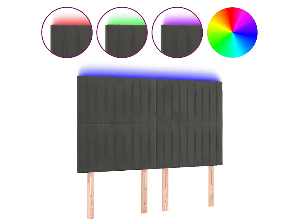 Cabecero con luces LED terciopelo gris oscuro 144x5x118/128 cm ES36961