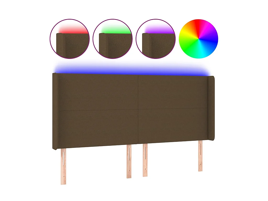Tête de lit à LED Marron foncé 203x16x118/128 cm Tissu POI91431 BonneVie Meuble