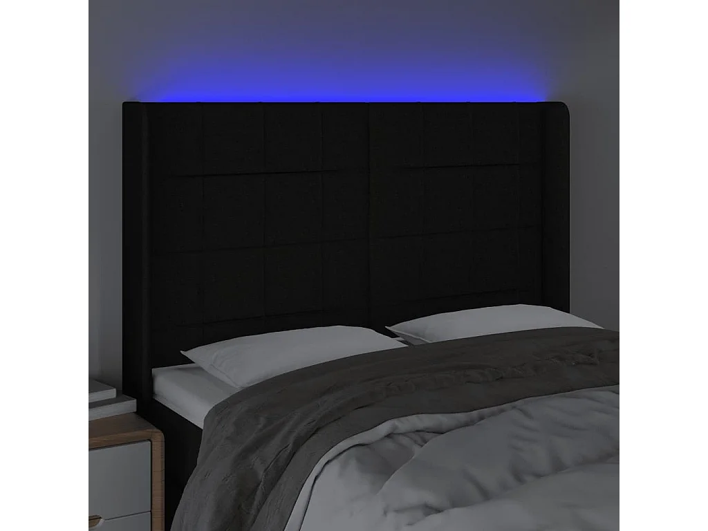 Tête de lit à LED Noir 147x16x118/128 cm Tissu POI54580 BonneVie Meuble