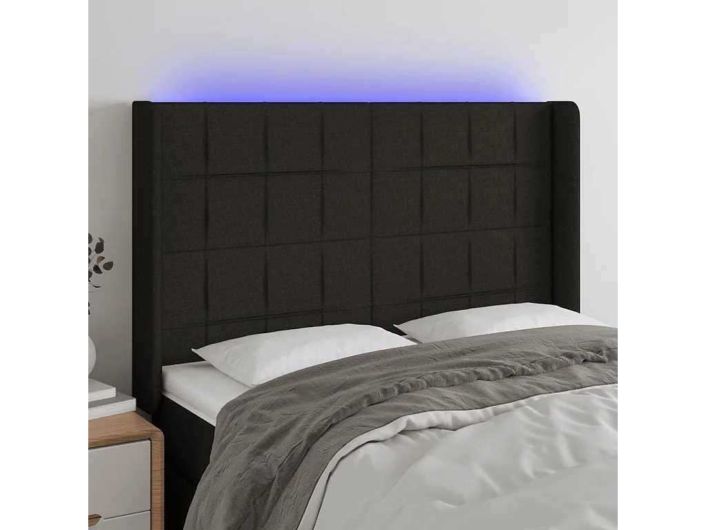 Cabeceira de cama c/ luzes LED tecido 147x16x118/128 cm preto PT615871