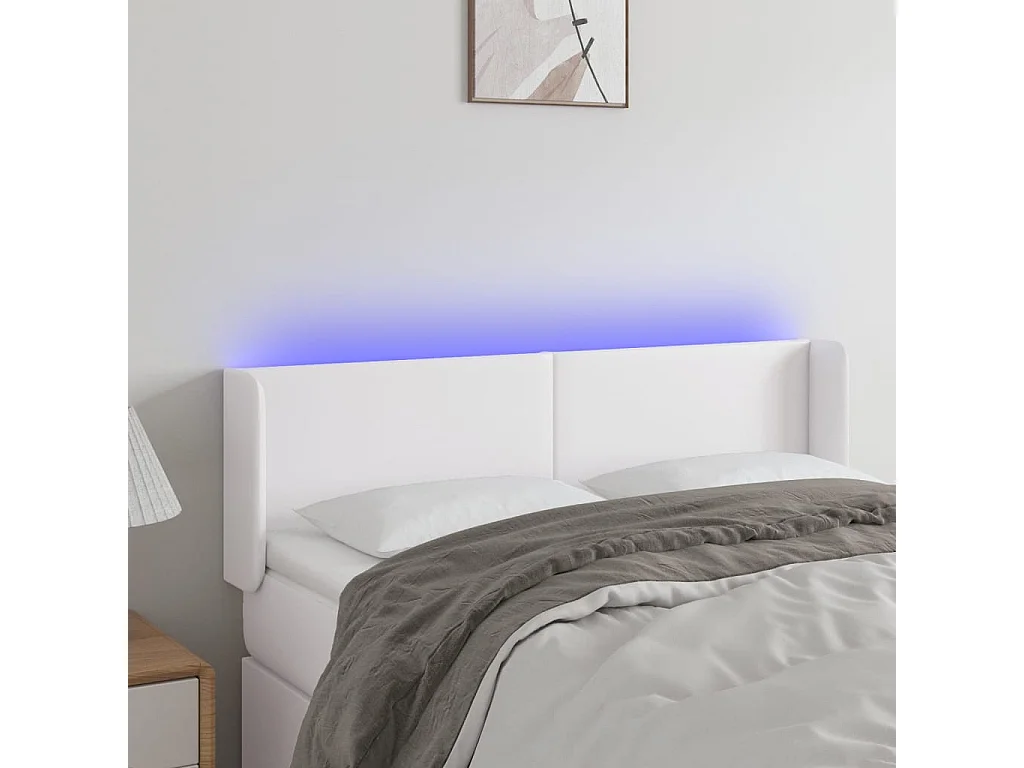 Cabeceira de cama c/ LED couro artificial 147x16x78/88cm branco PT591117