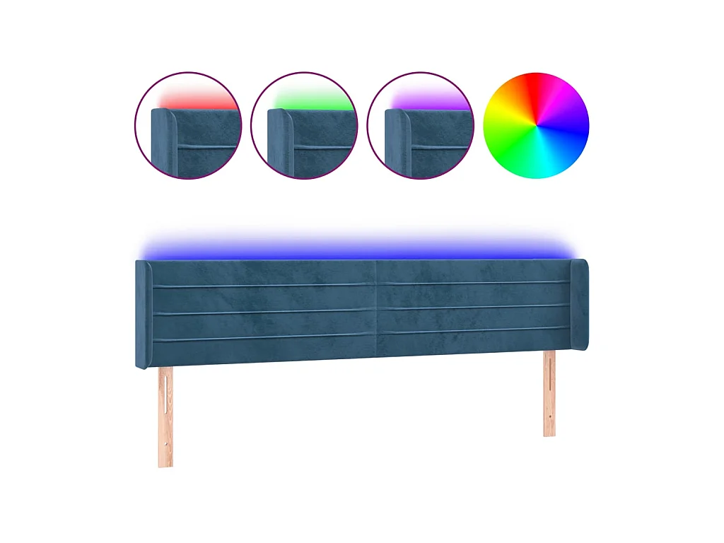 Tête de lit à LED Bleu foncé 183x16x78/88 cm Velours POI75895 BonneVie Meuble