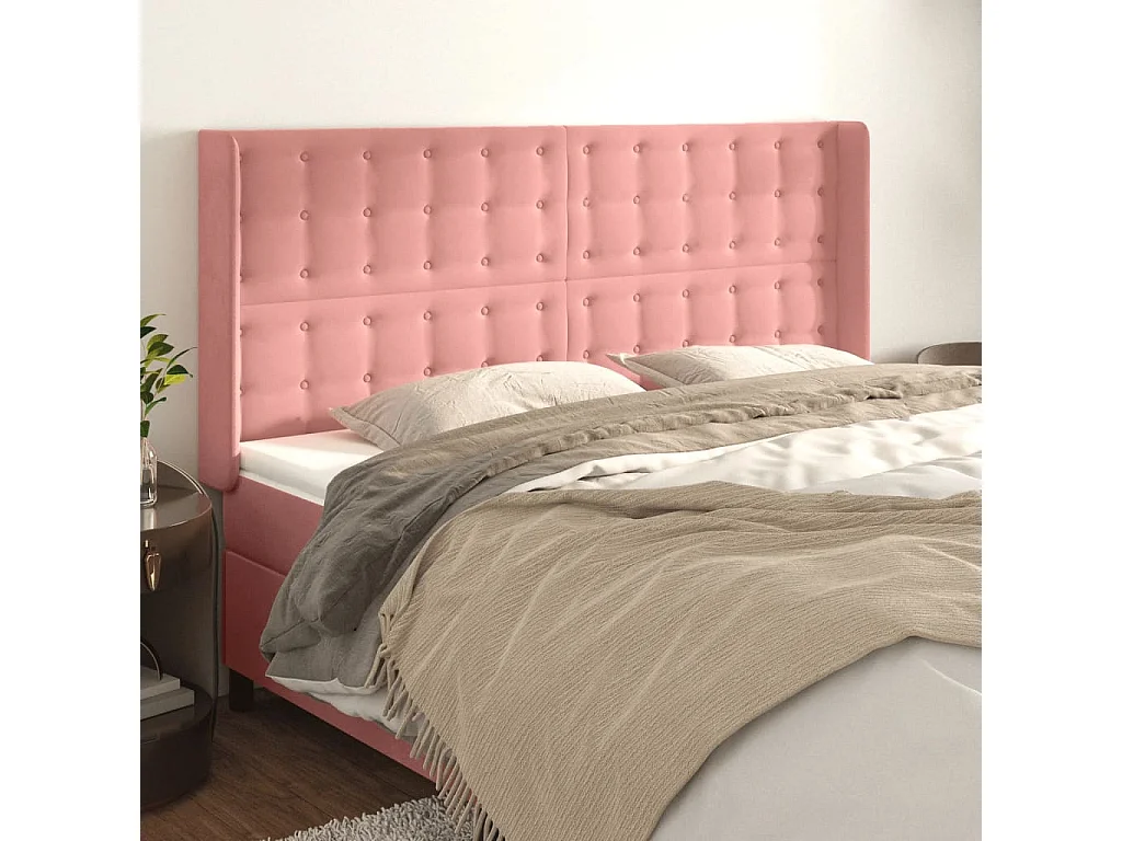 Tête de lit avec oreilles Rose 163x16x118/128 cm Velours POI48037 BonneVie Meuble