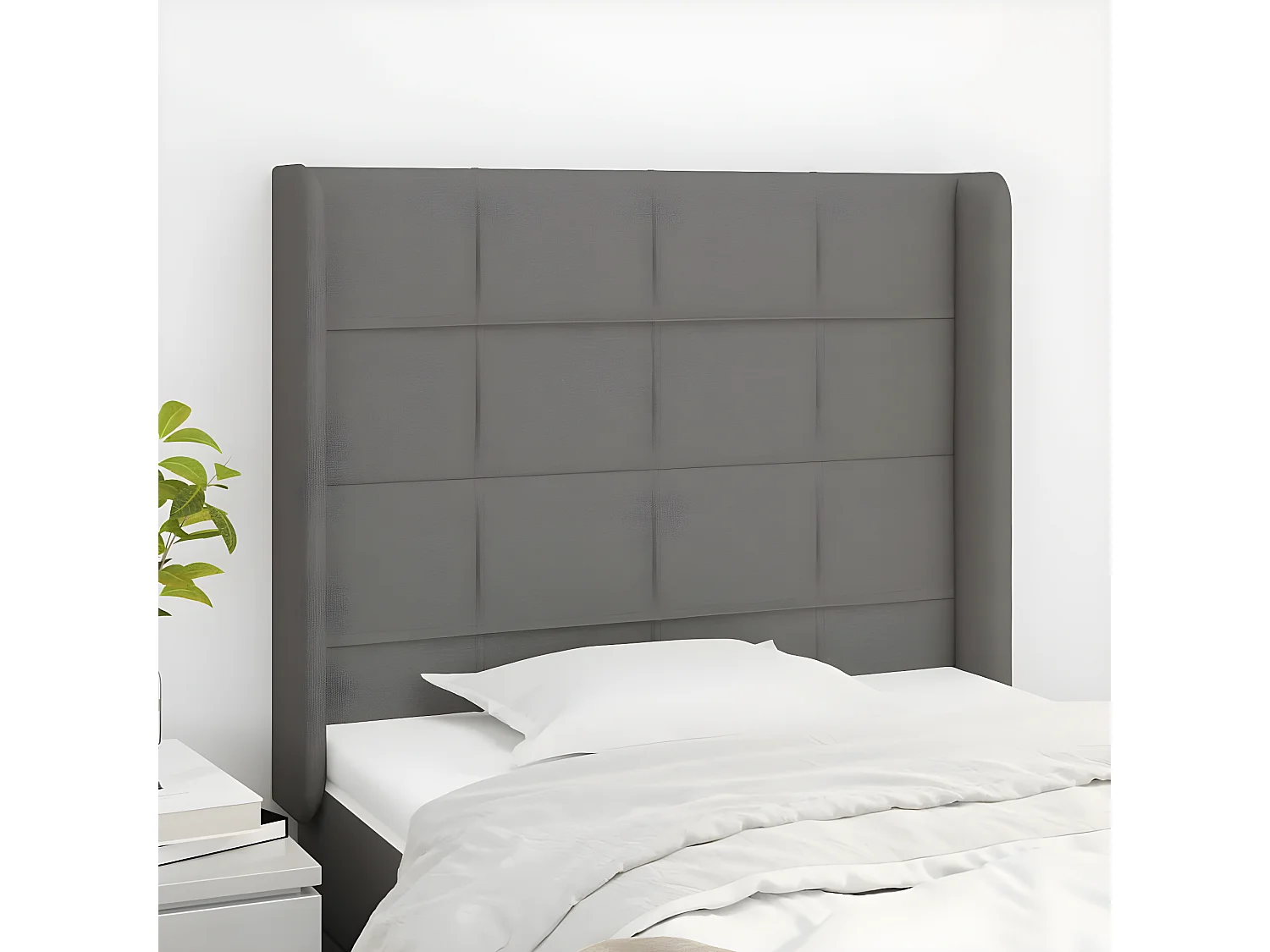 Tête de lit avec oreilles Gris foncé 83x16x118/128 cm Tissu POI83728 BonneVie Meuble