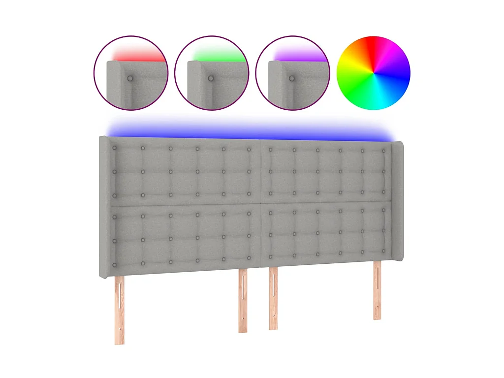 Tête de lit à LED Gris clair 203x16x118/128 cm Tissu POI84728 BonneVie Meuble