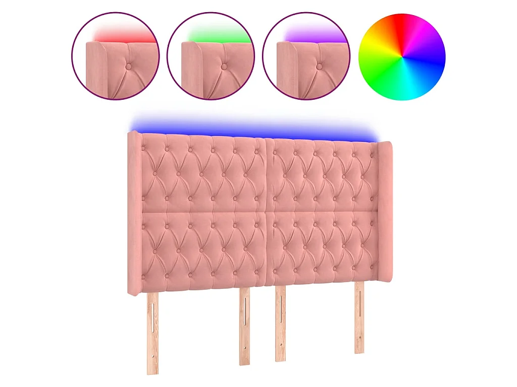 Cabeceira de cama c/ luzes LED veludo 163x16x118/128 cm rosa PT489052