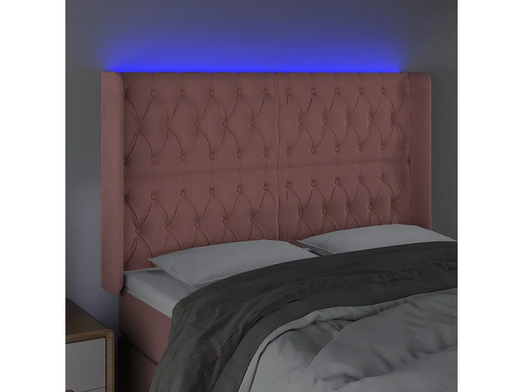Cabeceira de cama c/ luzes LED veludo 163x16x118/128 cm rosa PT489052