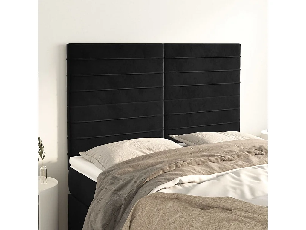 4 pcs Têtes de lit Noir 72x5x78/88 cm Velours POI43465 BonneVie Meuble