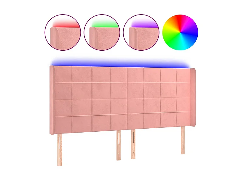 Tête de lit à LED Rose 163x16x118/128 cm Velours POI58564 BonneVie Meuble