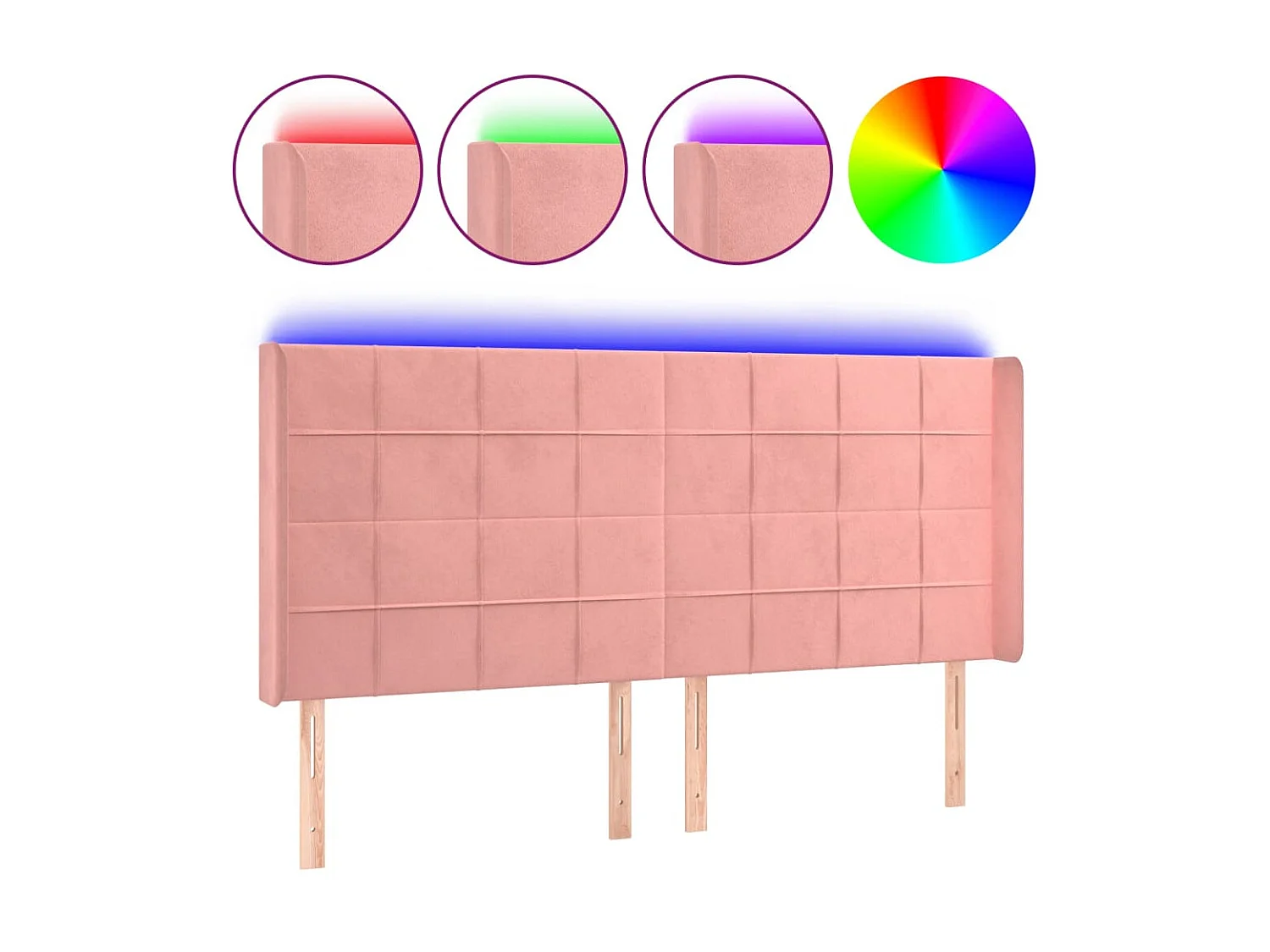 Tête de lit à LED Rose 163x16x118/128 cm Velours POI58564 BonneVie Meuble