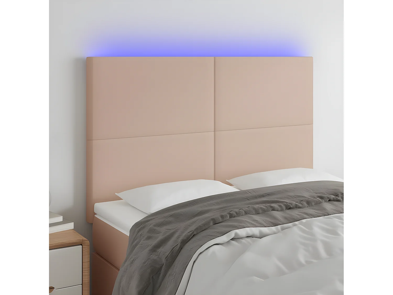 LED Kopfteil,Bettkopfteil Cappuccino-Braun 144x5x118/128cm Kunstleder -gkd469377