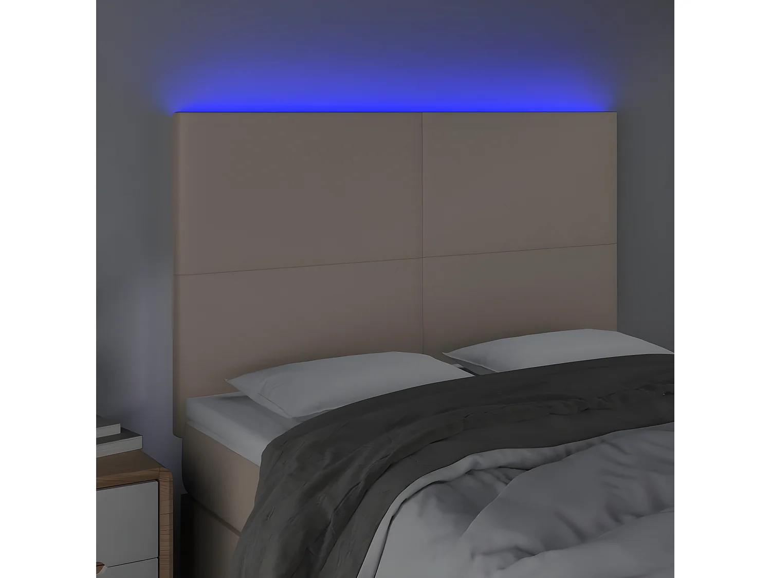 LED Kopfteil,Bettkopfteil Cappuccino-Braun 144x5x118/128cm Kunstleder -gkd469377