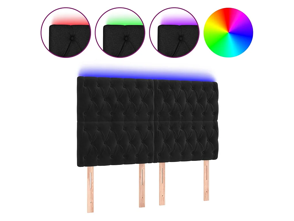 Cabecero con luces LED terciopelo negro 144x7x118/128 cm ES46178