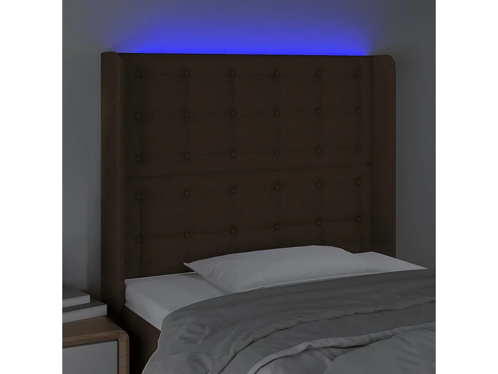 Cabeceira de cama c/ luzes LED tecido 83x16x118/128 cm castanho PT689083