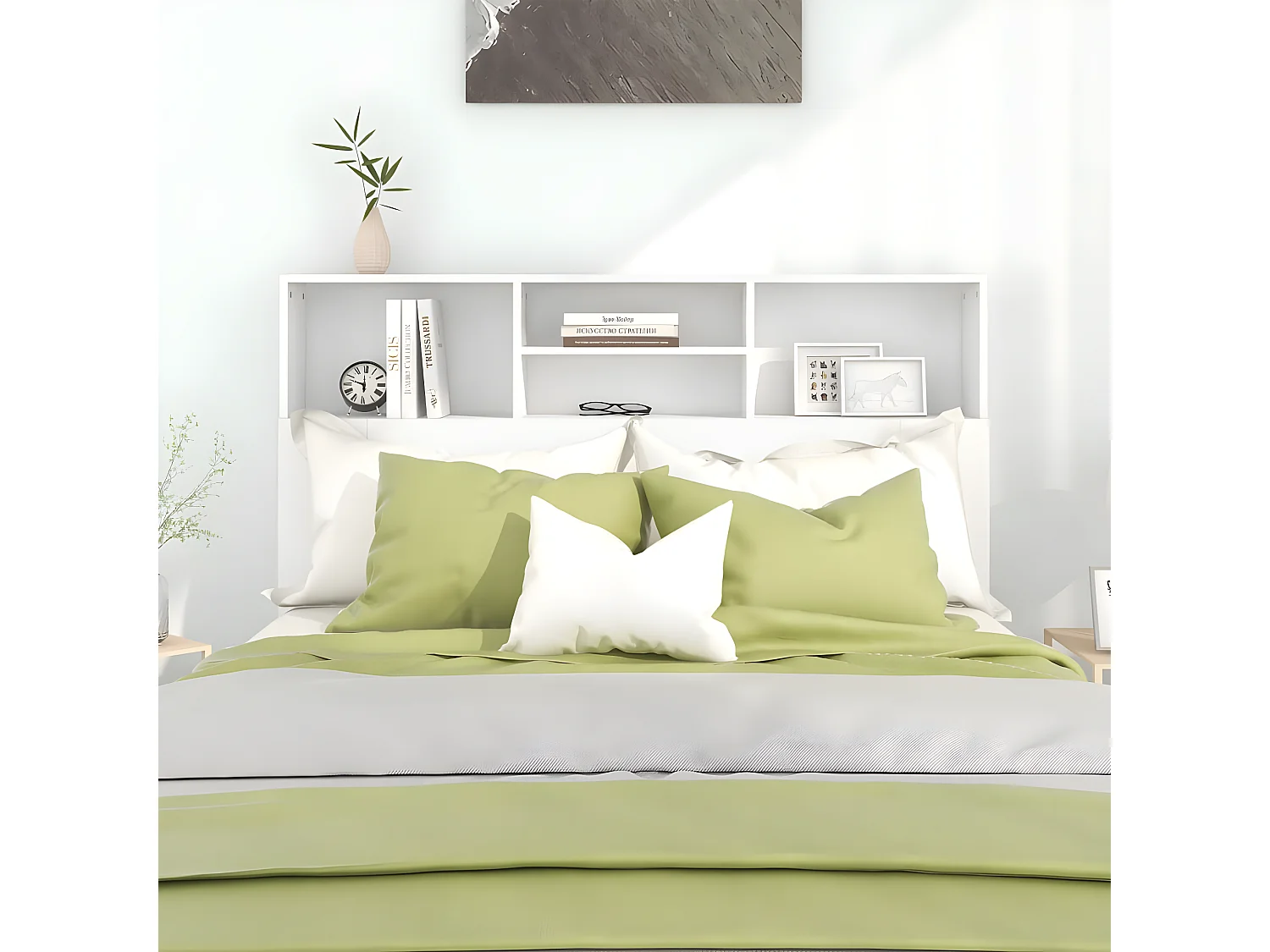 Armoire de tête de lit Blanc 140x19x103,5 cm POI76313 BonneVie Meuble