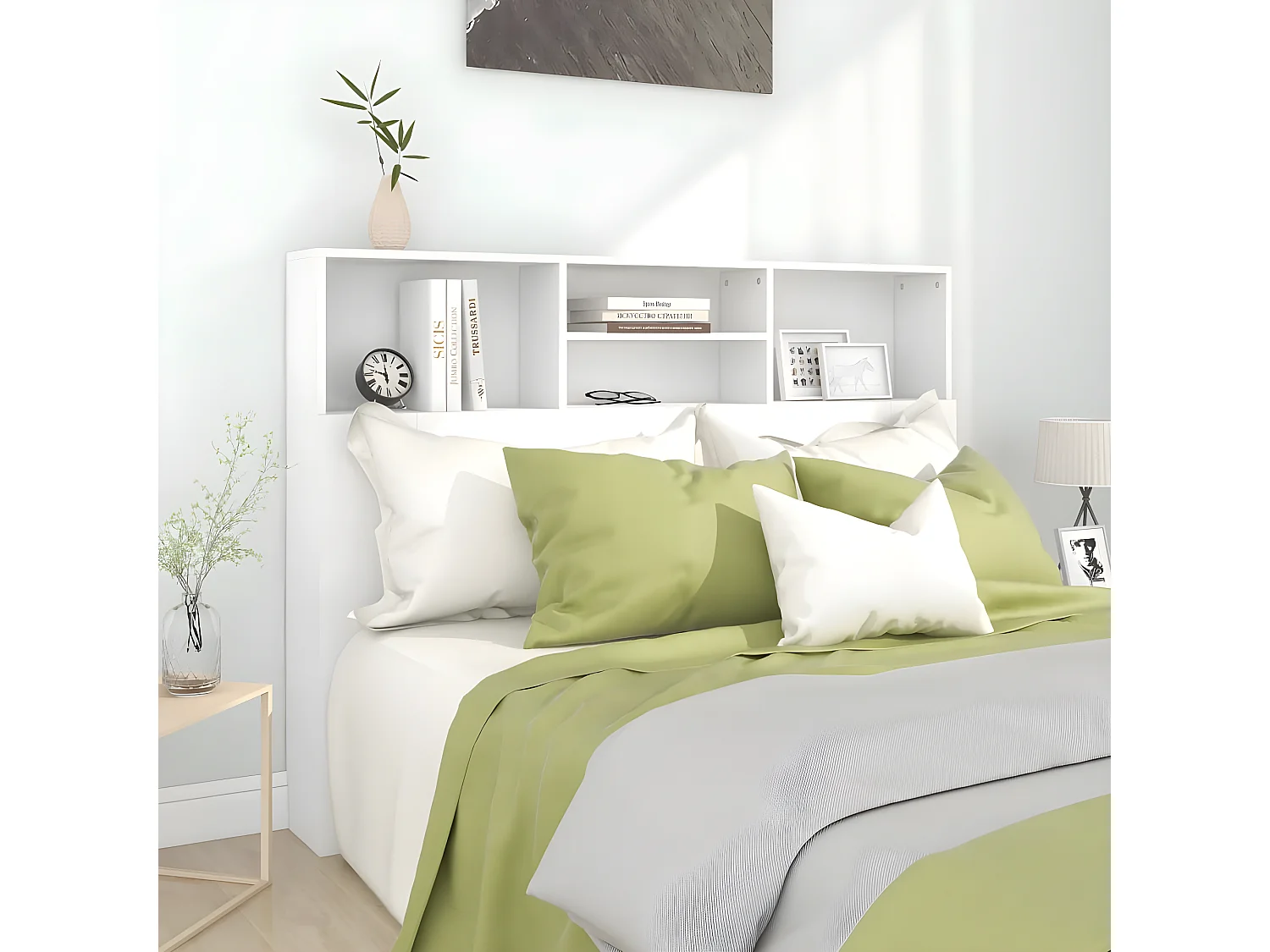 Armoire de tête de lit Blanc 140x19x103,5 cm POI76313 BonneVie Meuble