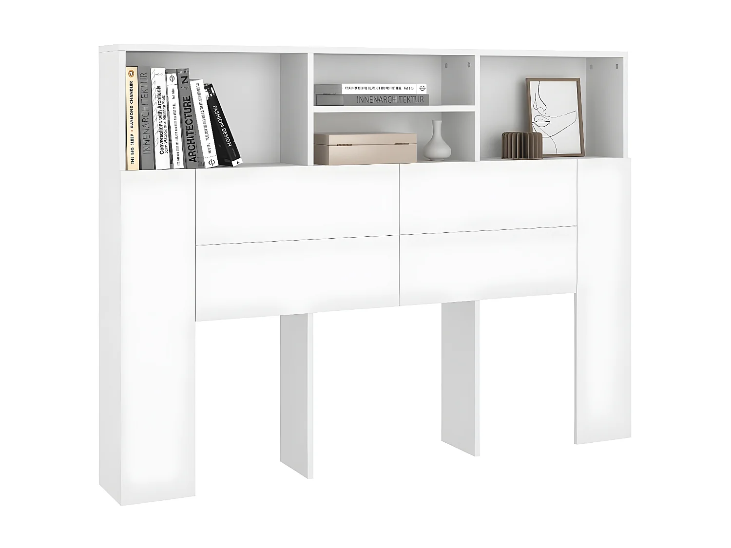 Armoire de tête de lit Blanc 140x19x103,5 cm POI76313 BonneVie Meuble