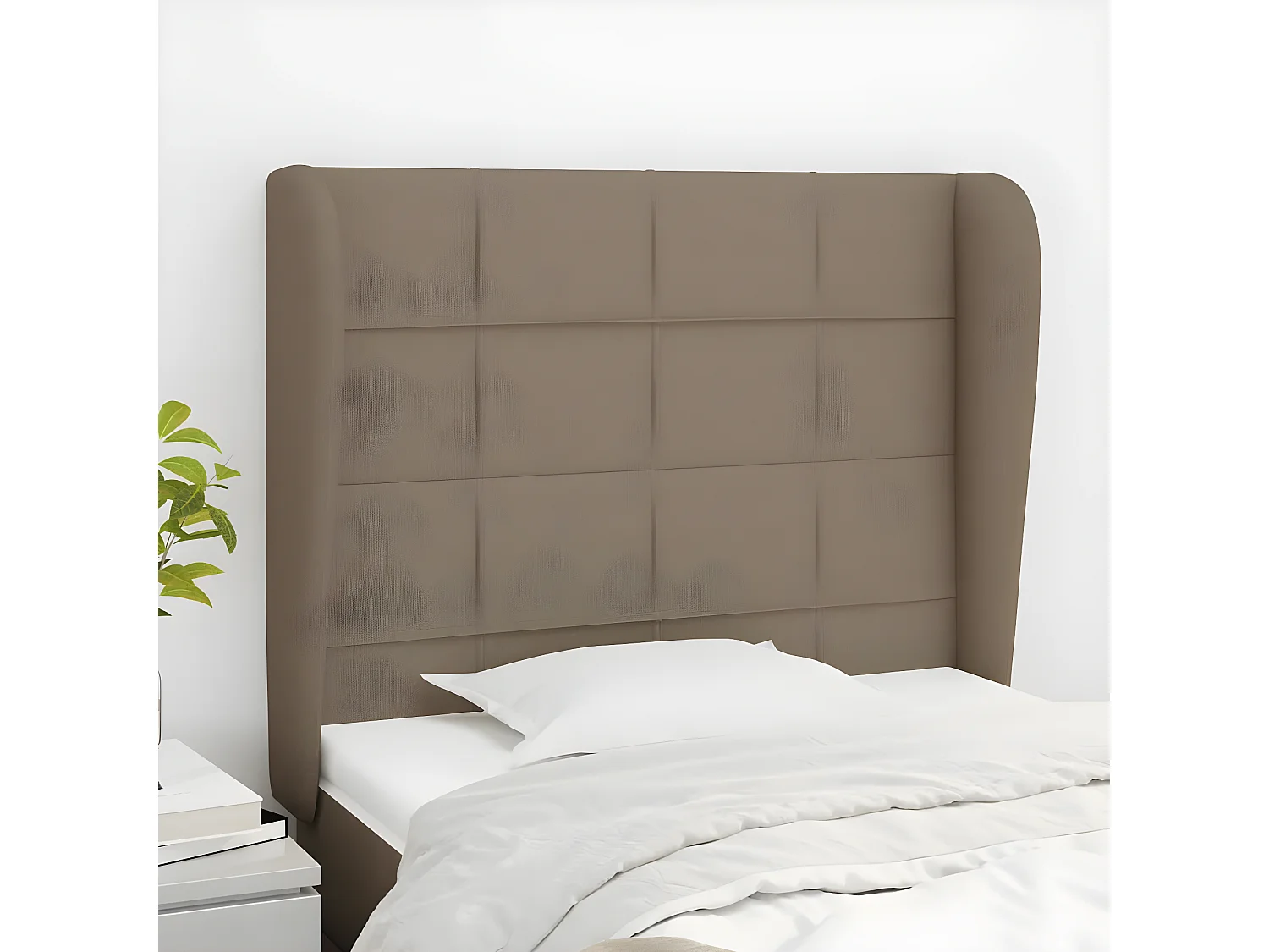 Tête de lit avec oreilles Taupe 93x23x118/128 cm Tissu POI64146 BonneVie Meuble