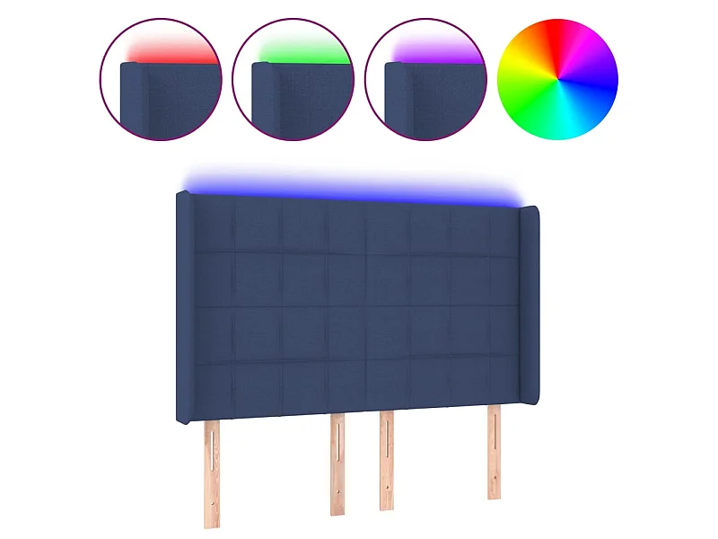 Cabeceira de cama c/ luzes LED tecido 147x16x118/128 cm azul PT412494
