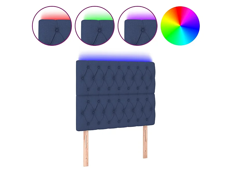 Cabeceira de cama c/ luzes LED tecido 90x7x118/128 cm azul PT225386