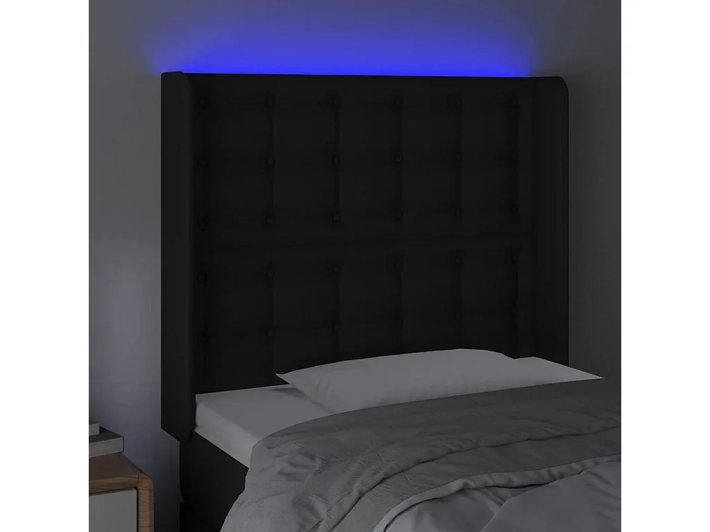 LED Kopfteil,Bettkopfteil Schwarz 83x16x118/128 cm Kunstleder -gkd14145